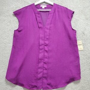 Coldwater Creek Blouse Top Womens Large Purple Placket Detail Shell Sleeveless